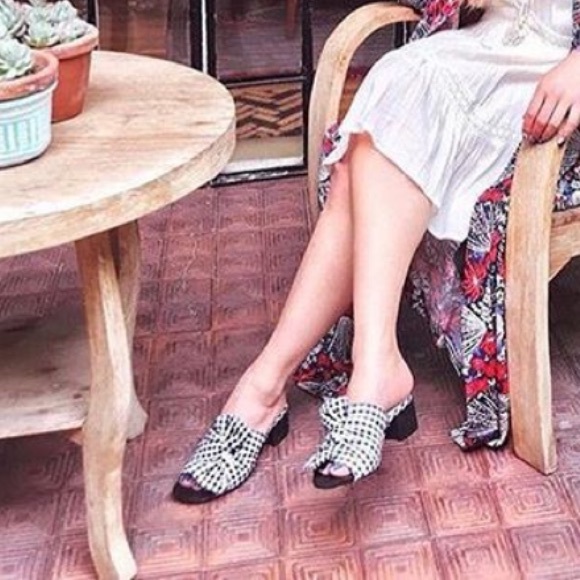 Gingham Bow Peep Toe Kitten Heel Mule Slides - Picture 2 of 4